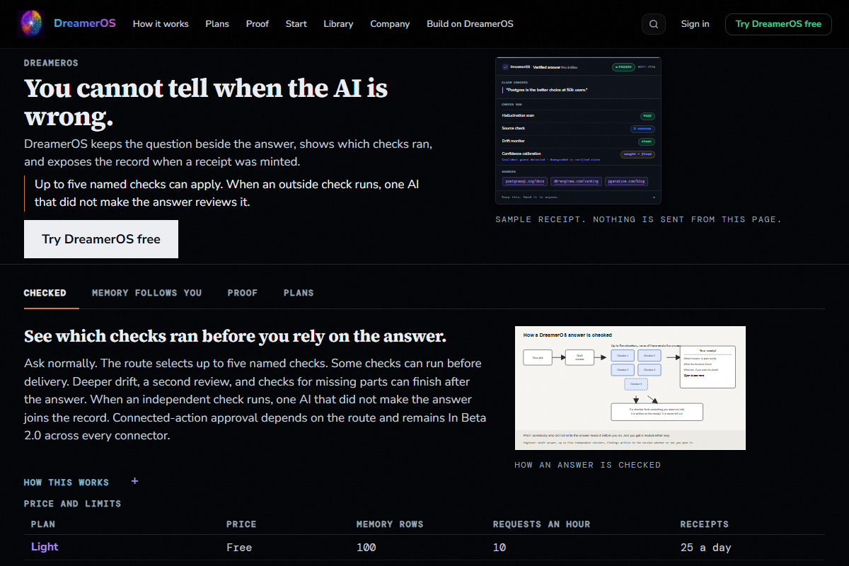 DreamerOS product site preview